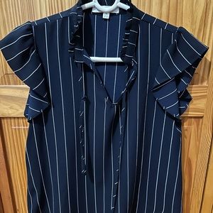 Small navy blue striped blouse w/ Tag